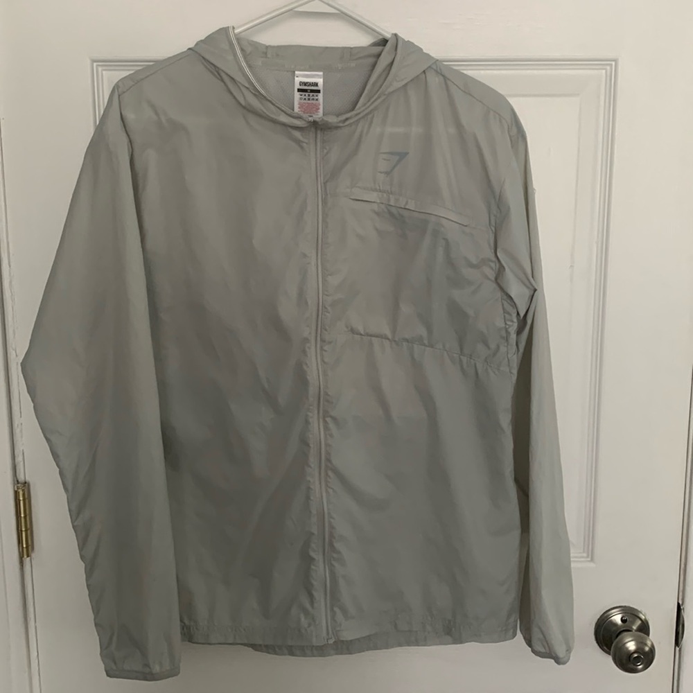 Gymshark Light Gray Hooded Rain Jacket Size M